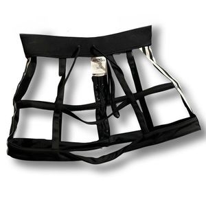 Rare Jeremy Scott Adidas Black White Pannier Cage Hoop Lace Up Mini Skirt size M